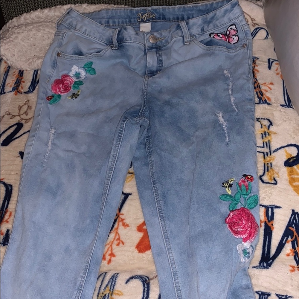 high fit blue jeans